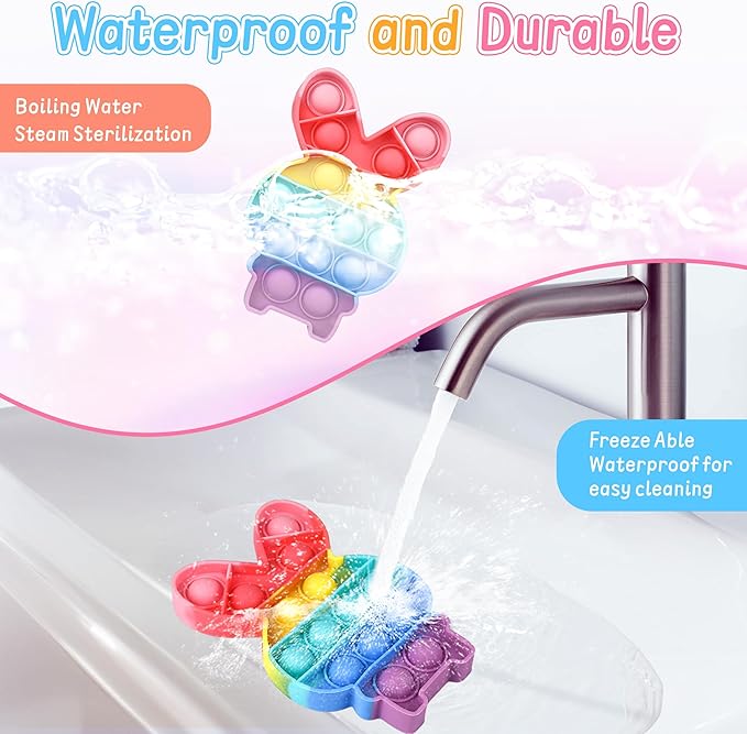 Easter Bubble Fidget Toys, Kids Girls Boys Cute Bunny Sensory Toy Basket Stuffers Toddler Adult Stress Relief Silicone Autism Fidgets Birthday Gifts for Travel Cars Classroom Party Office