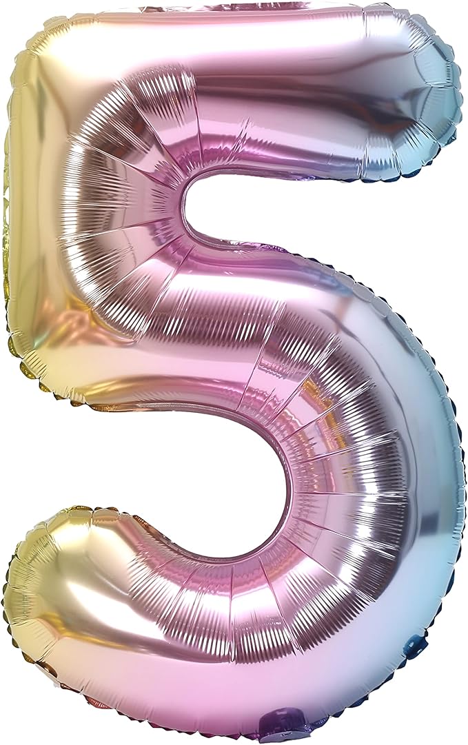 YPSelected 32 Inch Large Foil Helium Number Balloon Birthday Wedding Party 0-9 (Rainbow, 5)