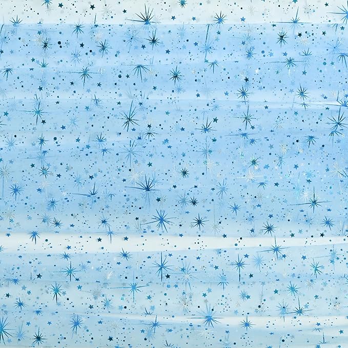 Horaldaily Light Blue Gold Sparkling Star Gauze Tablecloth 60x120 Inch Rectangular, Blue Star Sequin Glitter Metallic Foil, Sheer Tulle Cheesecloth for Wedding Baby Shower Party