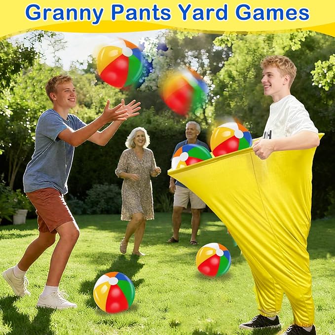 11 PCS Granny Pants Yard Game Easter Games Set, Oversized Blue & Yellow Pants With 8 Colorful Bouncy Balls & 1 Air Pump, Outdoor Tossing Games For Adults Family Easter Carnival Party Reunion Gathering