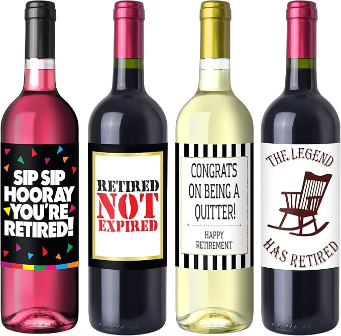 Retirement Party Wine Bottle Labels - Funny Retirement Gifts for Men and Women - Retirement Party Supplies, Decorations and Favors