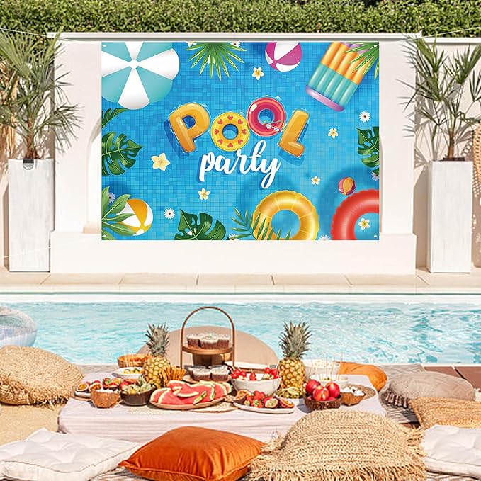 Summer Banner Pool Party Decorations, Pool Party Decorations Banner Backdrop Summer Party Decorations, Hanging Beach Themed Summer Party Decorations with Rope (72 * 44 Inches)