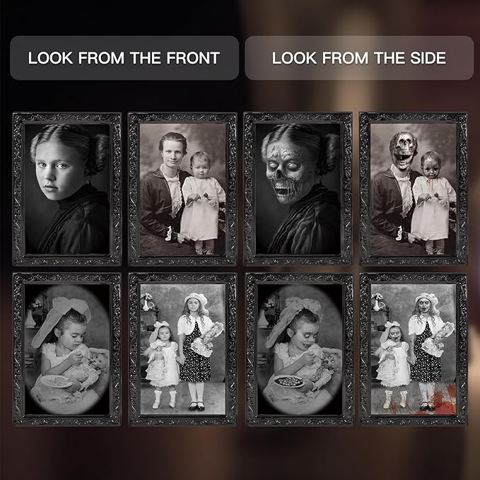 Scary Halloween Decorations Indoor Wall Decor, 6Pack 3D Changing Face Moving Picture Frames Portrait, Gothic Horror Poster Castle Haunted House Mansion Decor Decoration Party Supplies