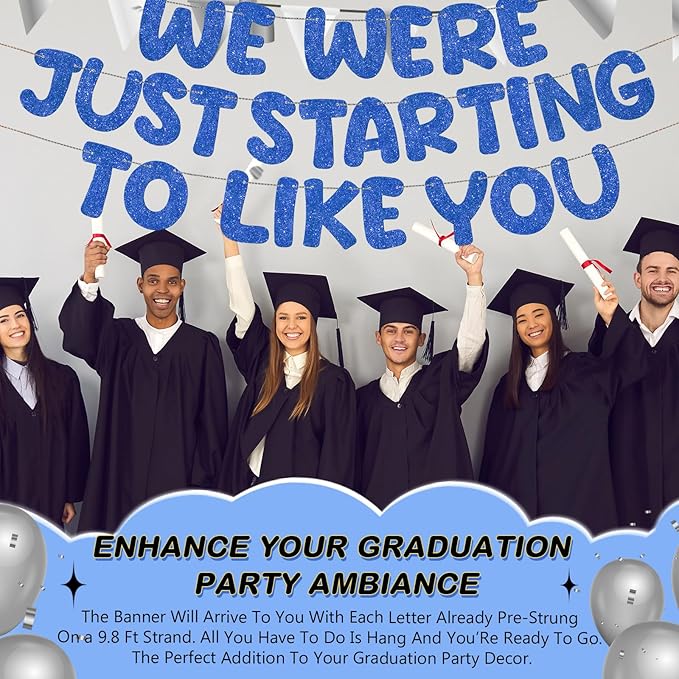 Fulmoon We Were Just Starting to Like You Banner Going Away Party Retirement Sign Farewell Decorations Good Luck Goodbye Moving Graduation Party Supplies and Gifts(Navy Blue)