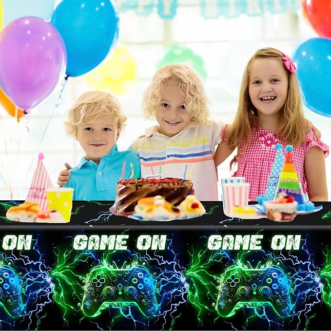 Video Game Table Cloth Video Game Birthday Decoration,3pcs Neon Plastic Waterproof Gaming Table Covers for Boy Kids Player Geek G-AME Party Decoration