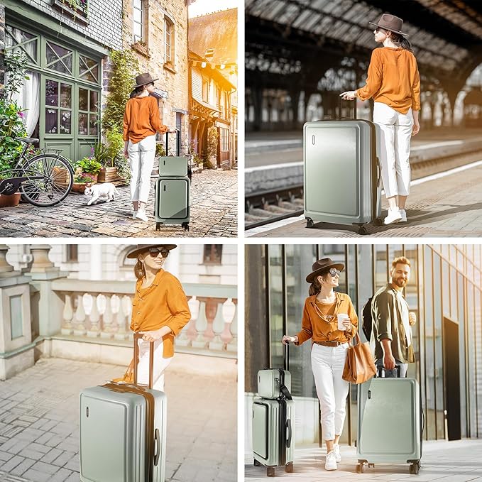 TRAVELARIM Hard Shell Luggage Sets with Spinner Wheels 4 Piece, Expandable Large Suitcases with TSA Lock, Travel Large Suitcase Set, Sage Green Luggage Set