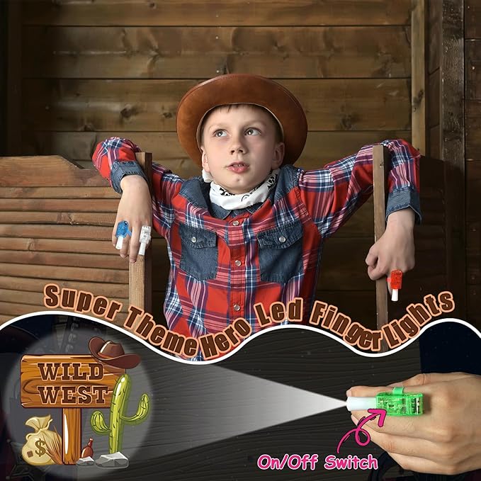 36 PCS Western Party Favors Cowboy LED Light Up Finger Lights, Glow in the Dark Wild West Party Finger Flashlight Bulk for Last Rodeo Goodie Treat Bags Stuffers Vintage Cowgirl Birthday Party Supplies