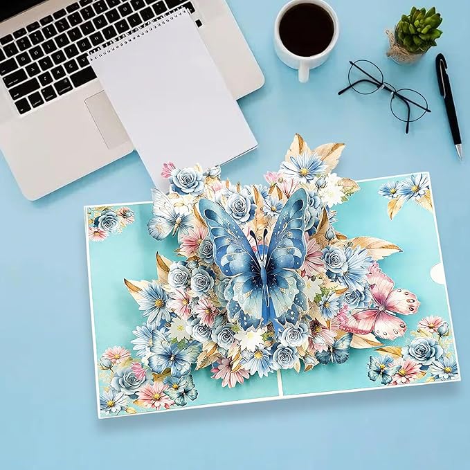 Butterflies in Nature Pop Up Card - 3D Butterfly Card for Wife, Husband, Girlfriend, Mom, Dad, Mother, Father