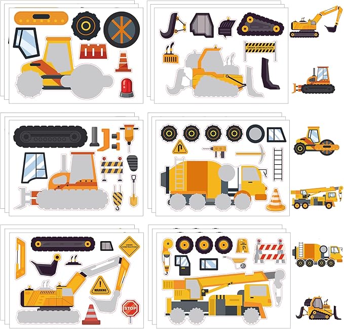 24 Sheets Construction Make a Face Sticker Sheets for Kids Todders Activities, Make Your Own Stickers for Kids Birthday Party Favor Supplies Craft
