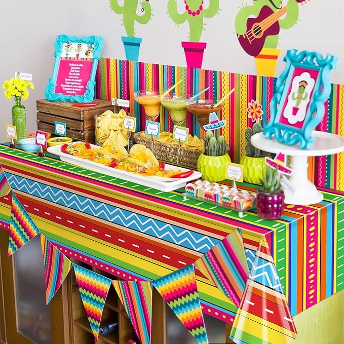 Hxezoc Cinco De Mayo Printed Tablecloths, 54 x 108 Inch Disposable Plastic Table Cover for Mexican Holiday Decorations Outdoor Indoor Party Supplies