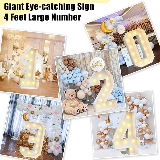 Marquee 4ft Numbers with Light up Number 6 White Mosaic Frame Slots-in Letter 6 for 6th Birthday Party Decorations Pre-Cut Cardboard Large Giant Cut-Out Thick Foam Board Sign Anniversary Graduation