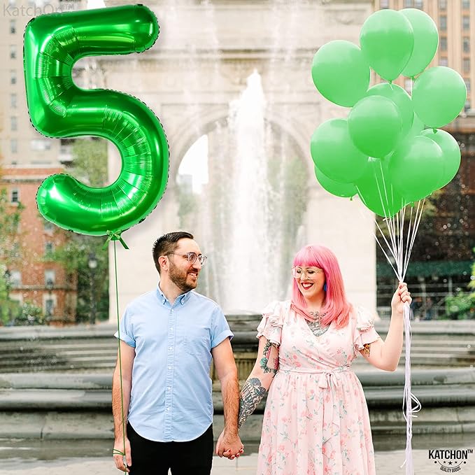 KatchOn, Big, Green Five Balloon Number - 40 Inch | Green Number 5 Balloon, 5th Birthday Decorations for Boys | Number Balloons for Happy Anniversary Decorations | Dinosaur birthday decorations