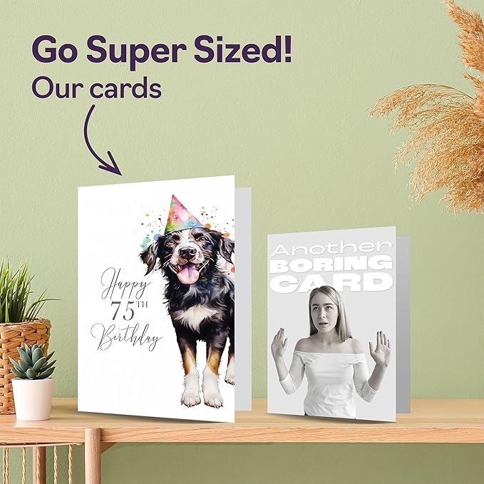 75th Birthday Cards for Women Men - Party Dog - Happy Birthday Card for 75 Year Old Woman Man Grandma Grandpa Mom Dad Auntie Uncle Cousin, A5 Bday Greeting Cards