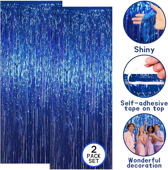 7-Pack Graduation Party Decorations Set, 3 Blue Graduation Tablecloths 54x108in, 2026 and Grad Balloons, 2 Foil Fringe Curtains for High School College Graduation Party Photo Booth