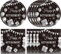 40PCS Happy Retirement Party Decorations Men Women,Black Silver Disposable Tableware Set Including Retirement Plates and Napkins for Women Men,Going Away Decor