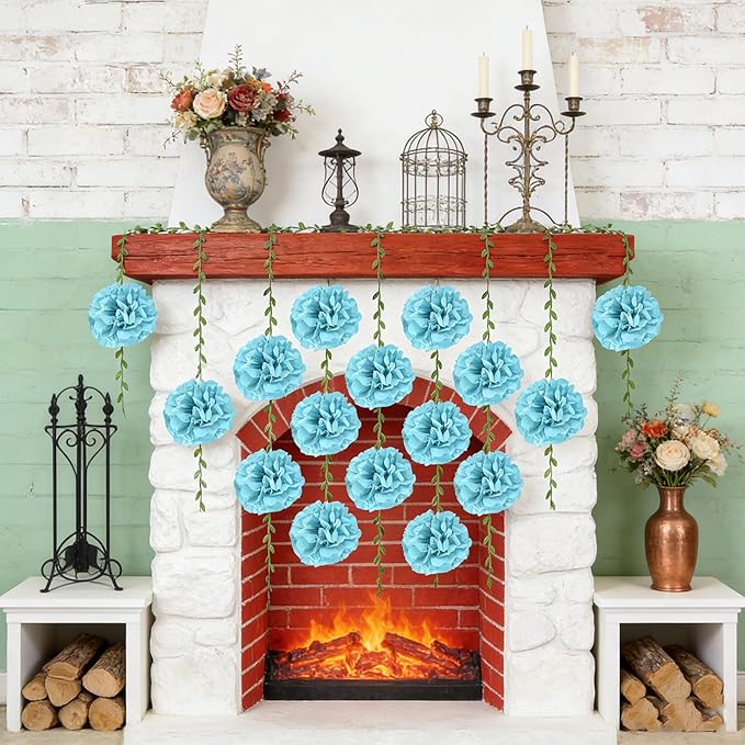 Blue Flower Garland for Backdrop - 2 Pcs Hanging Artificial Floral Garlands for Room Wall Table Home Decor, 8.2 Ft Faux Paper Flower Vines for Garden Wedding Arch Party Decoration