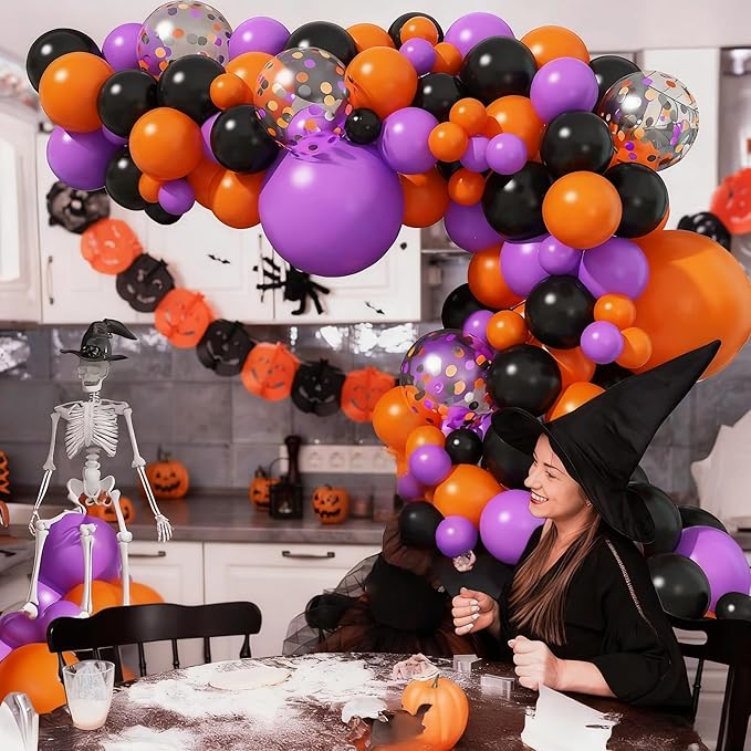 Halloween Balloon Arch Garland Kit Black Purple Orange Confetti Balloons Halloween Birthday Baby Shower Decorations Balloon for Horror Scary Spooky Hallowee Party Decoration Supplies