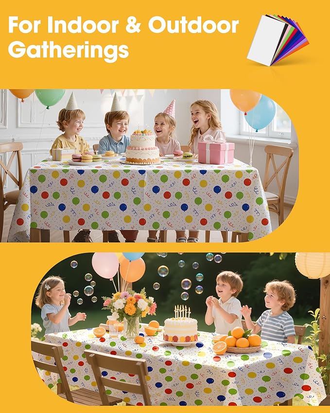 Birthday Balloon Plastic Table Cloth Rectangle Table 4 Pack, 54''×108'' Tablecloth for 6ft Tables, Table Cloth for Disposable Use, Table Cover for Holiday Party, Gathering