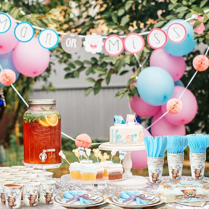 350 Pcs Bear Baby Shower Party Supplies We Can Bearly Wait Paper Plates Napkins Cups and Plastic Cutlery Party Tableware Set for Bear Baby Shower Birthday Decorations, Serves 50