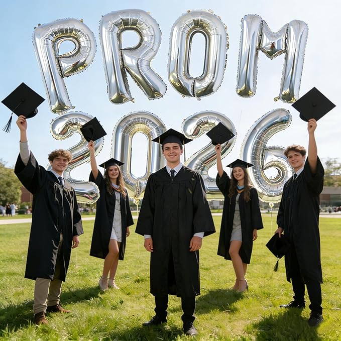 KALOR 42 Inch Silver Letter PROM 2026 Balloons Jumbo Foil Mylar Helium Big Balloons for Graduation Party Decorations