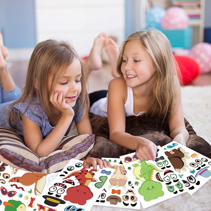 24 Sheets Dinosaur Make a Face Sticker Sheets for Kids Todders Activities, Make Your Own Stickers for Kids Birthday Party Favor Supplies Craft