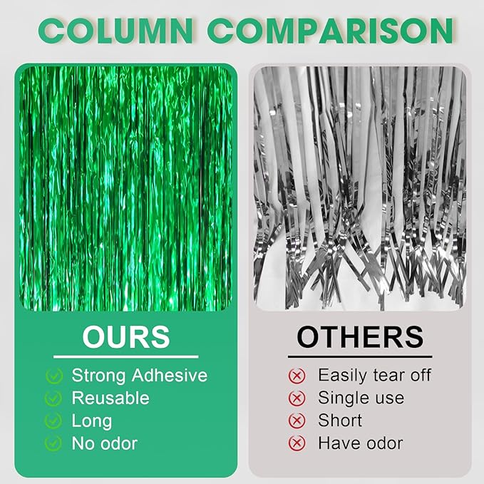 3.3 x 6.6 ft Foil Fringe Backdrop Curtains, Tinsel Streamers Party Decorations, Fringe Backdrop for Birthday, Baby Shower, Gender Reveal, Graduation (3, Green)