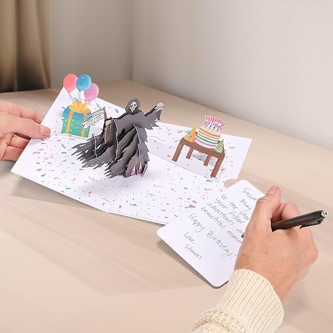 Lovepop Happy Birthday Pop-Up Card for Her and Him- 3D Humor Birthday Greeting Cards for Boys, Girls, Men, Women - Fear Not - 5" x 7" Grim Reaper Card - Blank Note Card & Envelope Included