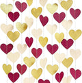 Maroon Gold Party Decorations Burgundy Beige Glitter Gold Paper Love Heart Hanging Banner Garland Streamer for Birthday Wedding Anniversary Engagement Valentines Day Graduation Garnet Party Supplies