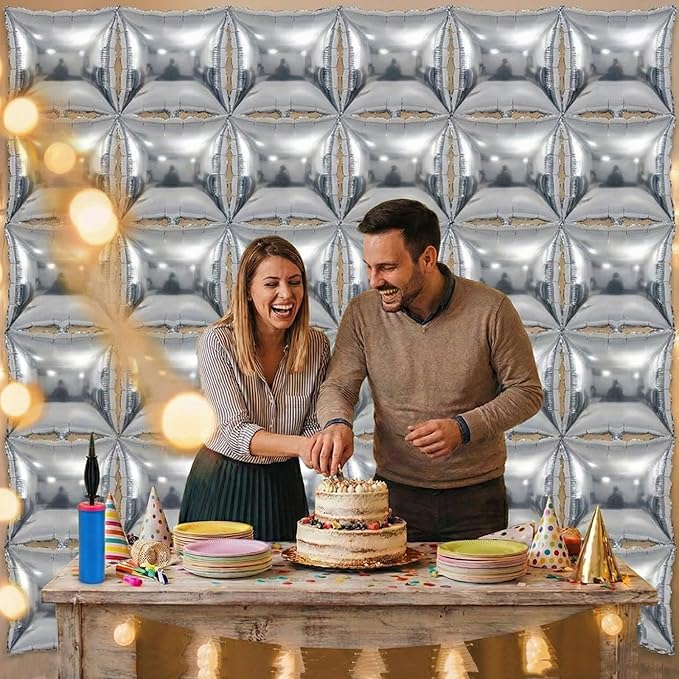 36PCS Square Foil Balloon Wall Backdrop,19 inch Double-Sided Metallic Balloons for Party,Wedding,Anniversary,Birthday,Graduation,Halloween,Shiny Balloon Decor (Sliver)
