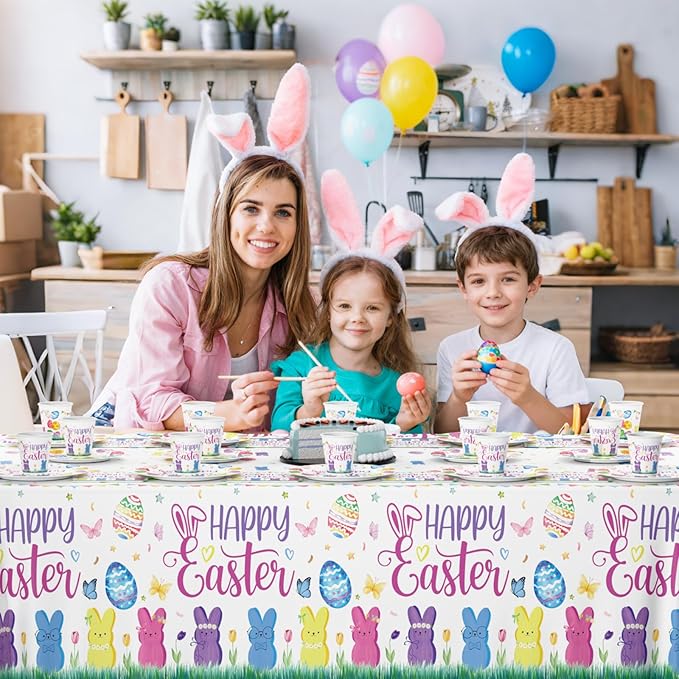 MEHOFOND 194pcs Easter Plates and Napkins, Happy Easter Paper Plates and Napkins Disposable, Spring Colorful Bunny and Eggs Theme Round Tableware, Rabbits Easter Party Supplies Table Decor, Serves 24