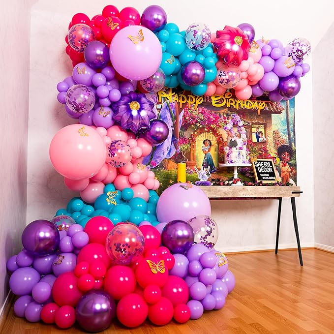 ALL-IN-1 Purple Blue Pink Balloon Arch Kit with BONUS Flower – Different Sizes Teal, Pink, Purple & Confetti balloons for Kid Magic Baby Shower Birthday Engagement Party Decorations & Party Supplies