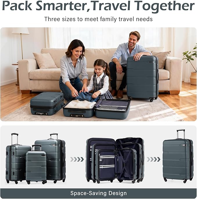 Coolife Medium Checked Luggage Hardside PC+ABS Suitcase with TSA Lock, Lightweight Rolling Carry On with Spinner Wheels(Teal, 24in)