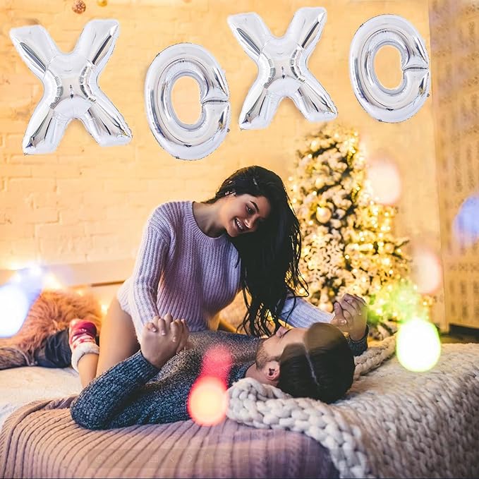 Soochat XOXO Balloons Valentine Letters Mylar Foil Balloons Engagement Valentines Day Wedding Marriage Bridal Shower Birthday Party Decor Photo Props Decorations (Silver)