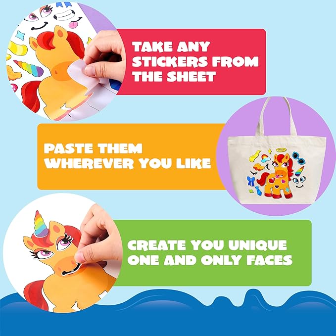 JOYIN 24 Sheets 9"x6" Make a face Stickers for Kids, Make Your Own Monster Unicorn Stickers, Party Favors Kids Crafts, Goodie Bags Stuffers Classroom Activities