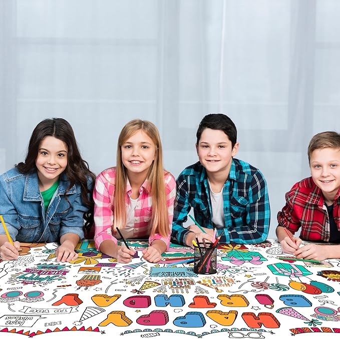 OHOME Birthday Giant Coloring Tablecloth - Birthday Decorations - Arts and Crafts for Kids Ages 8-12,Kids Crafts for 4 5 6 7 8 9 10 Year Old Girl Boy Gift,School Stuff Supplies for 4-8