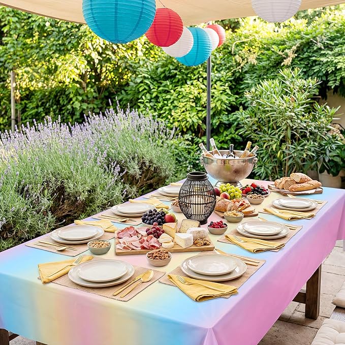 3 Pack Plastic Pastel Tablecloths, 54 x 108 Inch Disposable Easter Tablecloth Rainbow Table Cover Waterproof Rectangle Birthdays Party Table Cloth for Girl Princess Birthday Party Supplies