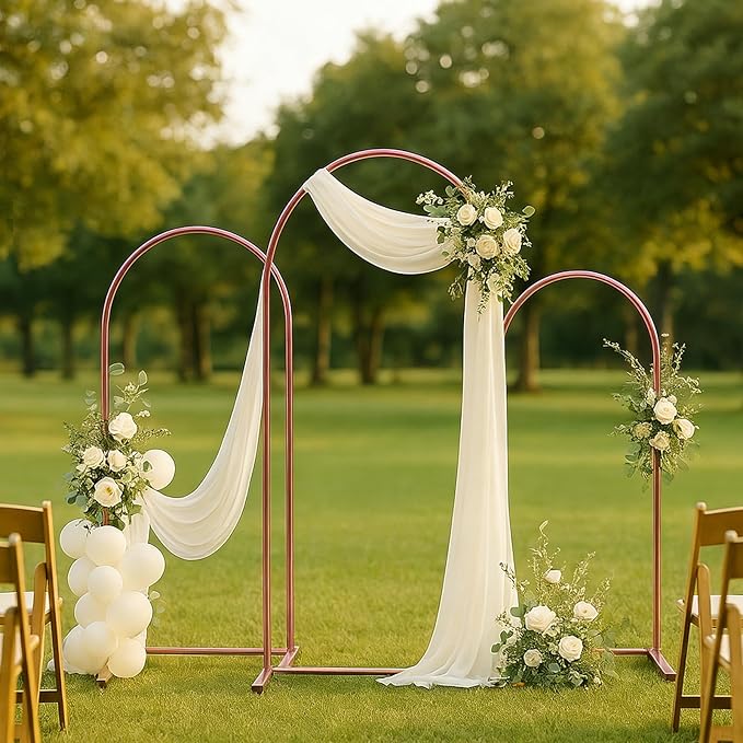 Metal Arch Backdrop Stand Set of 3, Heavy-Duty Balloons Arch Frame for Wedding Ceremony, Party, Baby Shower, Birthday Decorations (Rose Gold, 7.2ft+6.6ft+6ft)