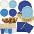 Mimorou 169 Pcs Blue Plates and Napkins Party Supplies for Guests Blue Tableware Include Scalloped Plates Paper Napkin Cup Spoon Fork Knife for Baby Shower, Wedding, Birthday