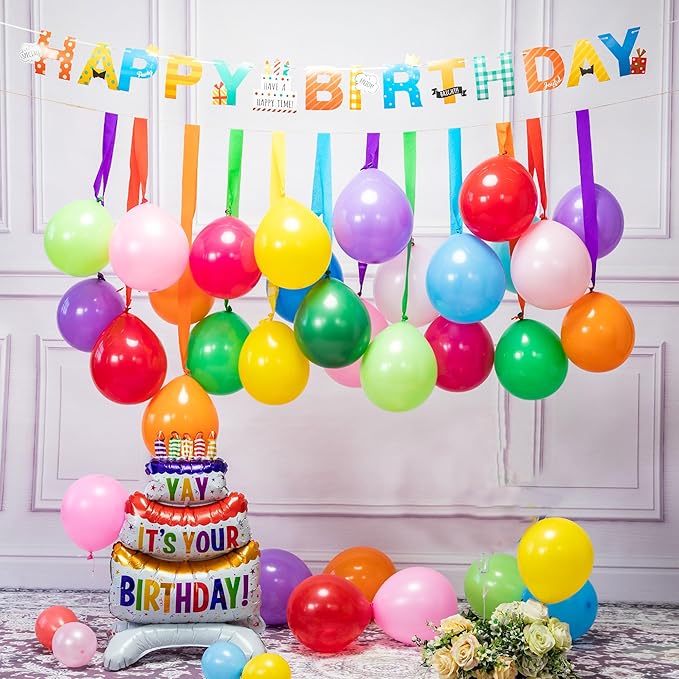 Rainbow Birthday Decorations Colorful Balloon Arch Kit Crepe Paper Streamers Assorted Colors for Kids Party Supplies Happy Decor Backdrop