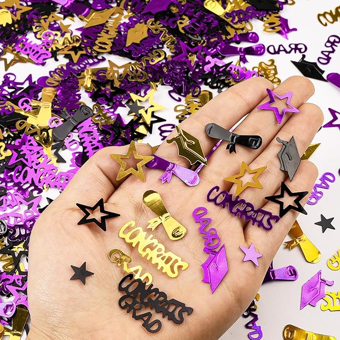 Purple Gold and Black Graduation Confetti 2026, 1000 Pcs Congrats Grad Confetti Class of 2026 Party Table Centerpiece for 2026 Graduation Party Decorations