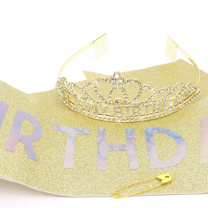 CAVETEE Birthday Crowns for Women - Its My Birthday Sash and Crown Set for Adult Women - Party Decorations and Gifts