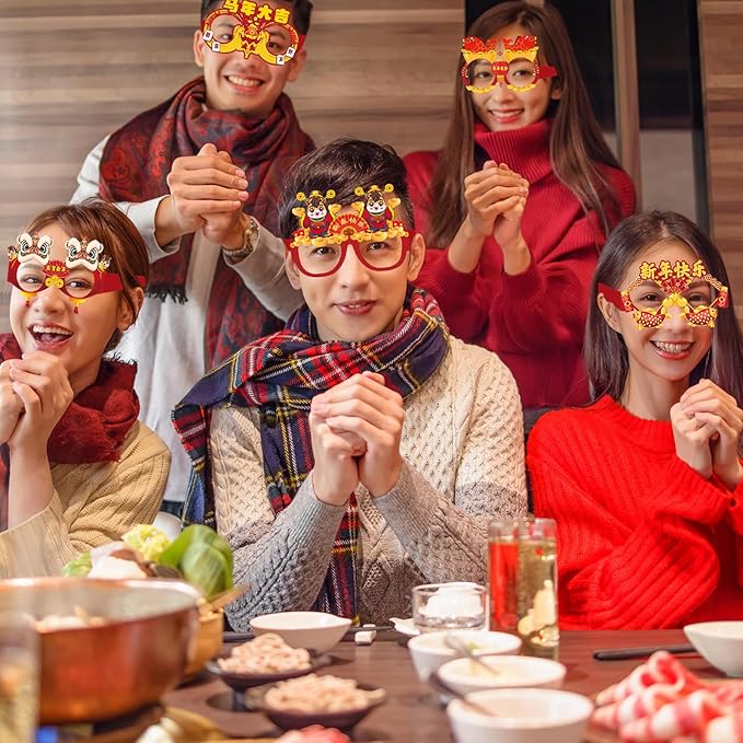 12PCS Lunar New Year Glasses, Funny Chinese New Year Paper Eyeglasses Photo Booth Props Spring Festival Eyeglasses Frames for Year of the Horse Party Supplies 2026