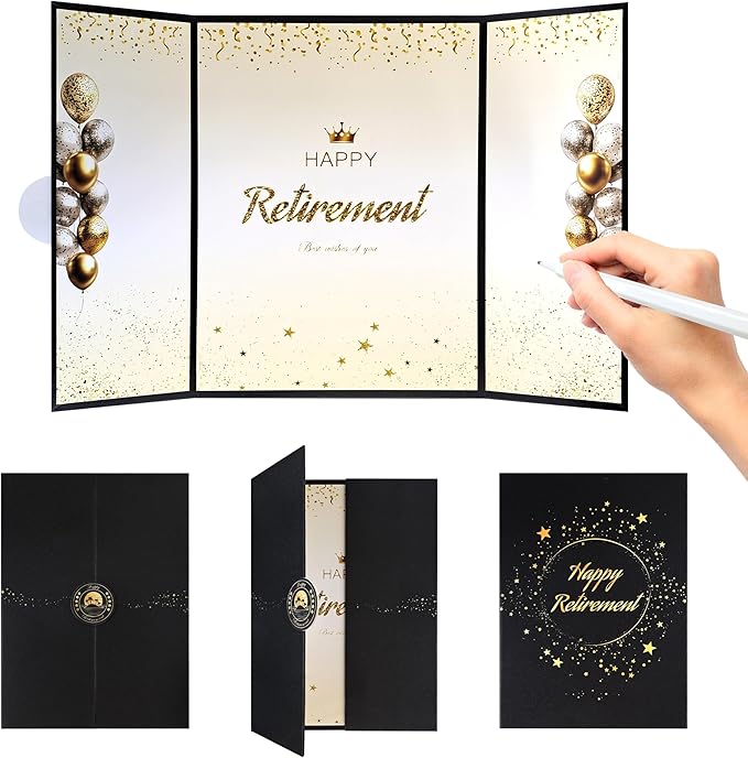 TRILVIX Retirement Guest Book Alternative – Black Gold Signature Board, Retirement Gift for Woman, Retirement Gifts for Men, Farewell Coworker, Retirement Party Decorations, Thick Cardboard Keepsake