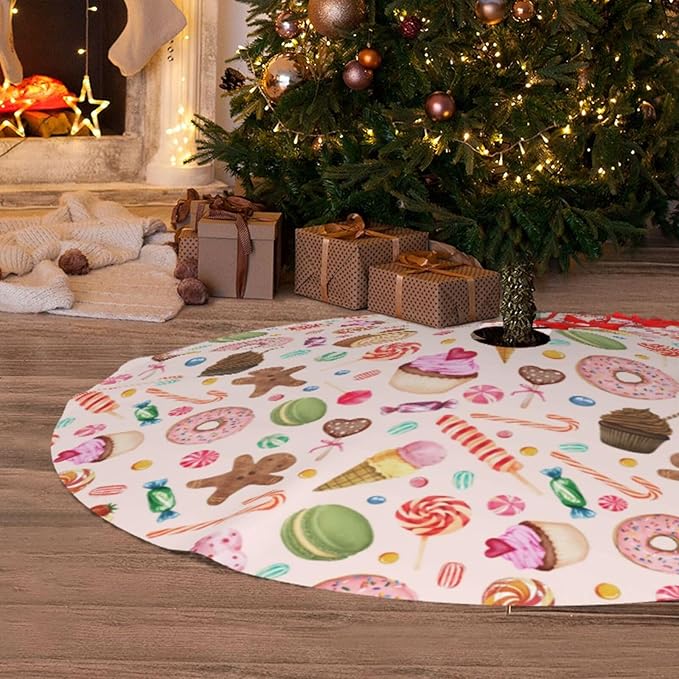 Candy Gingerbread Man Tree Skirt Xmas Tree Mat Christmas Ornaments Decorations Holiday Party Indoor Outdoor 30"