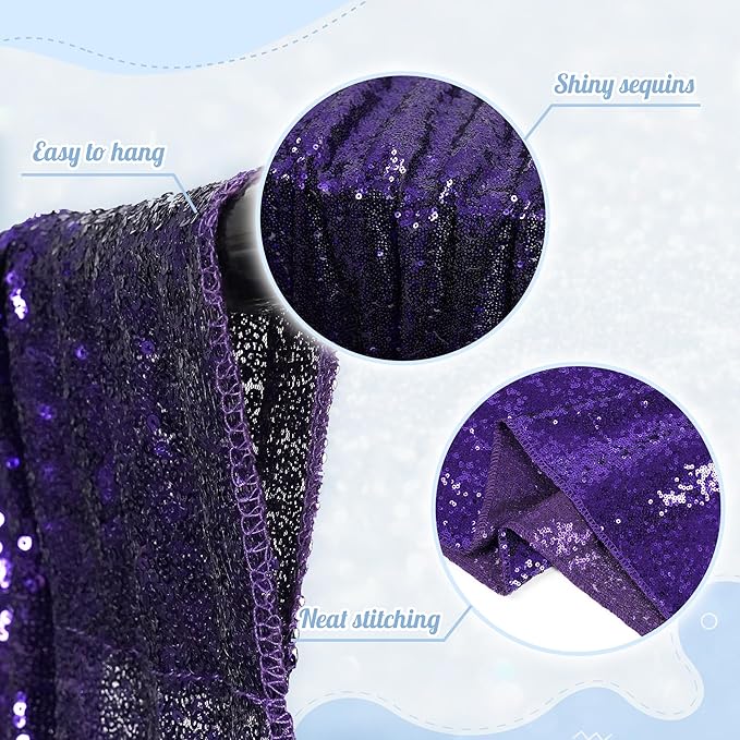 PartyDelight Purple Sequin Backdrop 6x6ft - High Density 3mm Shimmer Sequin Background with 4-Inch Rod Pocket, Sparkly Photography Curtain for Birthday, TikTok, Mermaid & Party Decor