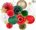 Christmas Party Decorations, Christmas Paper Lanterns Gold Star Pendant Hanging Snowflakes Paper Fan Pom Poms Flowers Honeycomb Ball for Xmas Party Eve Holiday Home Decor