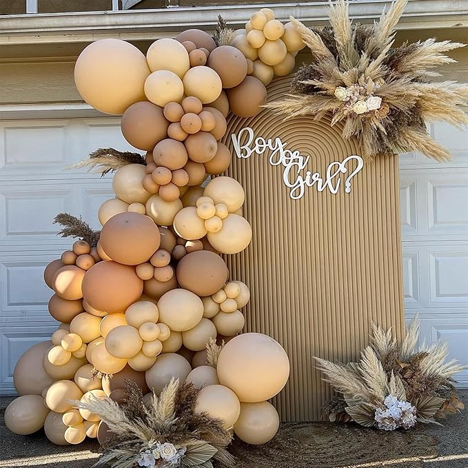 Brown Balloon Garland Arch Kit, Double Stuffed Brown Nude Cream White Balloon Metallic Gold Confetti Balloons for Neutral Gender Reveal Baby Shower Safari Birthday Party Decorations Supplies