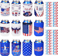 4th of July Decoration Can Cooler Sleeves, 12 Pcs Independence Day Can Party Supplies USA Flag Insulated Collapsible 4th of July Cooler Sleeves for Patriotic Memorial Day (Blue and White)