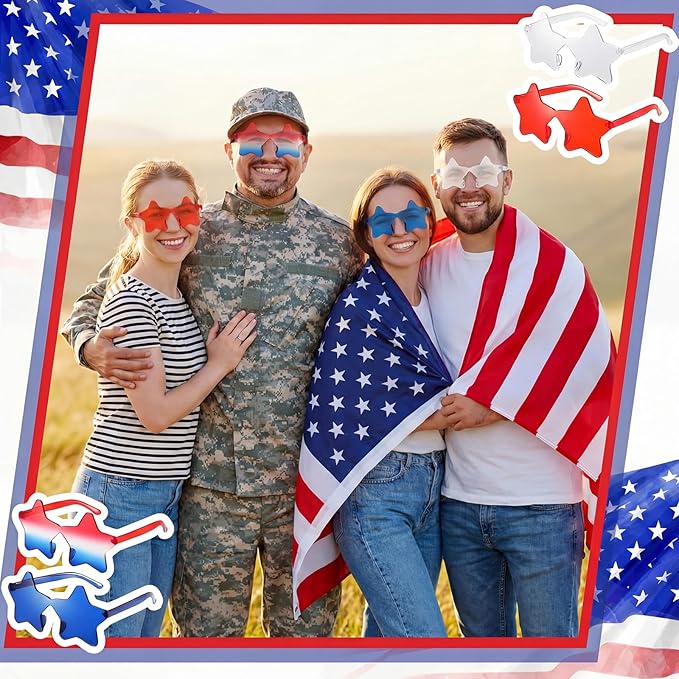 Xuhal Star Shaped Sunglasses Bulk 4th of July Star Glasses Patriotic Glasses for Christmas Independence Day Party Favors