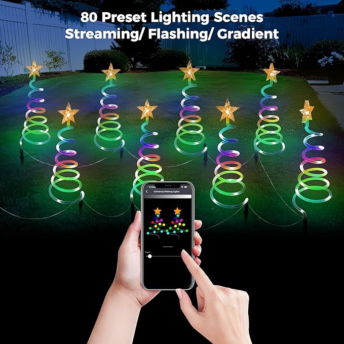8 Pack Christmas Pathway Lights Outdoor, Spiral Christmas Tree Path Lights, Christmas Yard Decorations Outdoor, Spiral Lighted Christmas Tree for Yard-APP Control Music Schedule Waterproof 1.5FT*8